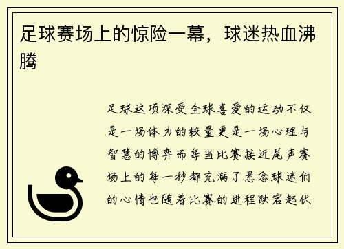 足球赛场上的惊险一幕，球迷热血沸腾