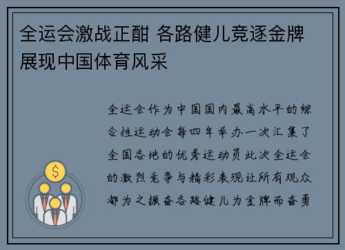 全运会激战正酣 各路健儿竞逐金牌 展现中国体育风采